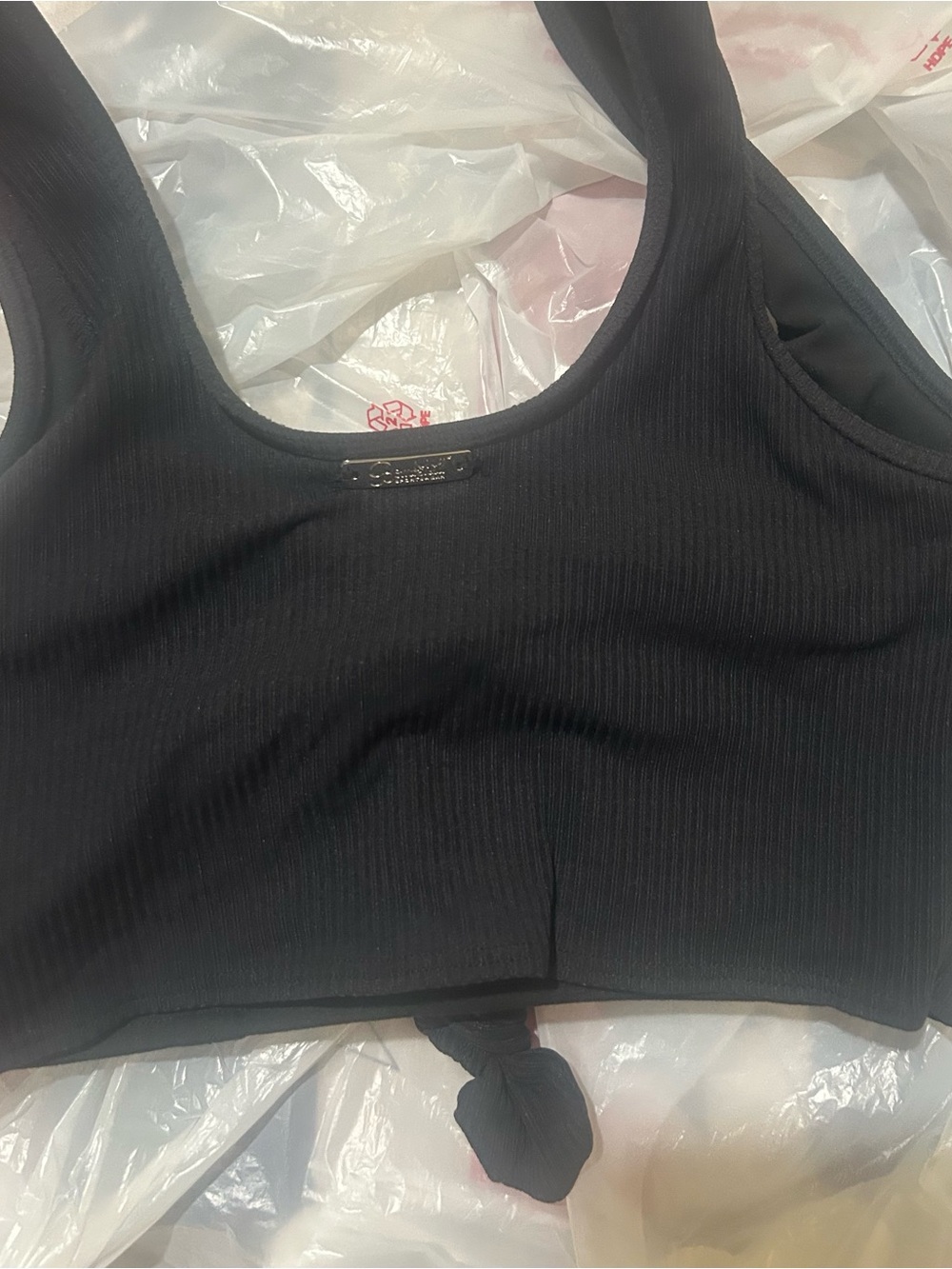 Bombshell Sportswear Black Tie-Front Crop Tank - Picture 3 of 5